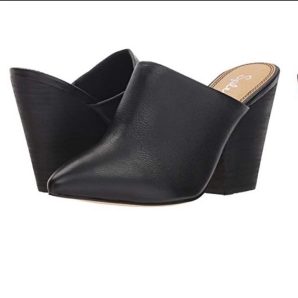 Splendid Nala Black Leather Heeled Mules Size 5.5